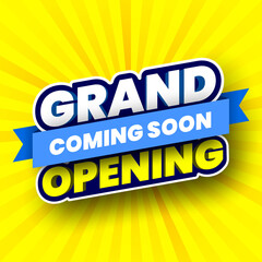 Wall Mural - Coming soon grand opening banner on yellow striped background. Vector illustration.