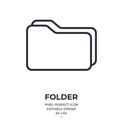 Wall Mural - folder editable stroke outline icon isolated on white background flat vector illustration. pixel per
