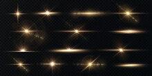 Light Png Rays Of Light Horizontal Golden Color With Glare And Flashes Isolated On A Transparent Background.  Light Star Gold Png. Light Sun Gold Png. Light Flash Gold Png.