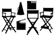 Retro cinema production silhouettes set on white background