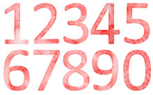 Hand painted watercolor red numbers isolated on the white background.