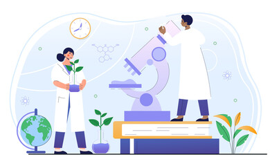 Male and female scientists are working on ecological chemistry in lab together