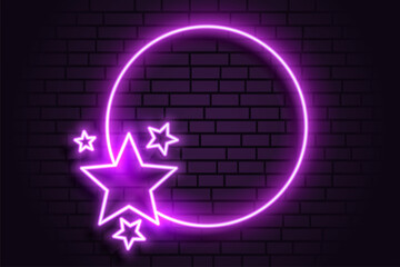 Wall Mural - purple neon romantic circular frame with stars