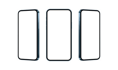 Wall Mural - phone blue mockup, isolated on white background, front and side view. vector illustration
