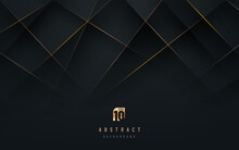 Abstract Luxury Geometric Overlay Black And Gold Background With Copy Space. Golden Light Line Decoration. Dark Elegant Banner Design. Vector Illustration