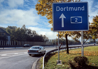 Wall Mural - Driveway of highway, autobahn, near Dortmind Germany. Traffic sign