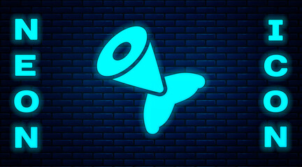 Wall Mural - Glowing neon Fish tail icon isolated on brick wall background. Vector