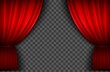 © Tartila - Red curtains. Realistic open velvet stage curtain for theatre show, circus or cinema. Portiere drapes for premiere ceremony vector template