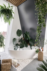 Wall Mural - Modern bathroom with white and freestanding tub