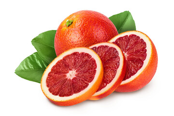 Blood red oranges isolated on white background with clipping path and full depth of field