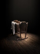 3D Rendering / illustration of an abandoned wooden crib in a  dark room.
