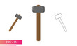 © Svjatoslav - A set of sledgehammers, with rounded and smooth shapes and a wooden handle. Realistic and linear design. On a white background. Tools for the blacksmith. Flat vector illustration.
