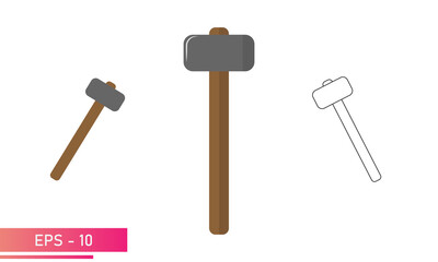 Wall Mural - A set of sledgehammers, with rounded and smooth shapes and a wooden handle. Realistic and linear design. On a white background. Tools for the blacksmith. Flat vector illustration.