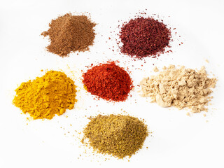 turmeric, nutmeg, sumac, ginger, paprika powders