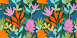 Bright funny seamless pattern with abstract leaves. Vector design