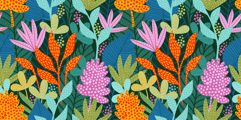 bright funny seamless pattern with abstract leaves. vector design