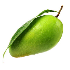 Wall Mural - fresh green mangoes on white background.