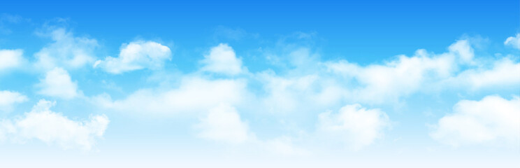 Wall Mural - sunny day background, blue sky with white cumulus clouds, natural summer or spring background with p