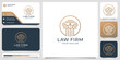 law firm logo design with circle shape concept and business card template. Premium Vector