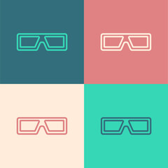 Poster - Pop art line 3D cinema glasses icon isolated on color background. Vector