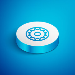 Poster - Isometric line Chakra icon isolated on blue background. White circle button. Vector