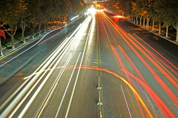 Traffic tracks in the city at night