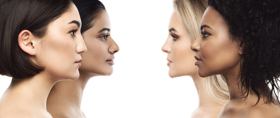 Wall Mural - multi-ethnic beauty and skincare. group of women with a different ethnicity.