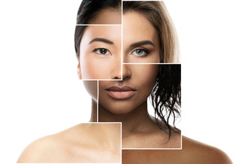 Wall Mural - face parts of different ethnicity women
