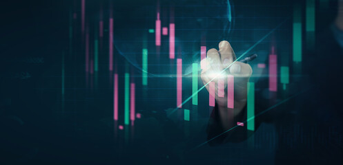 Wall Mural - businessman forex trader pen writing graph indicating rising trend growth in the market, analyzing f