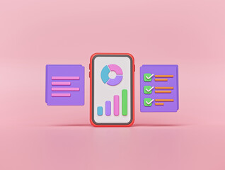 Wall Mural - business data report and smartphone. 3d rendering