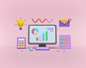 Wall Mural - business data report and computer monitor. 3d rendering