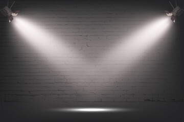 Grey brick wall with spotlight, stone background. Light from two lamps on concrete texture vector illustration. Streetlight or stage for show in exhibition or museum wallpaper