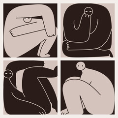 set of various strange creatures or people or persons with long arms and small heads. cute dispropor