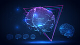 Fototapeta Konie - vector 3d human brain on blue background in virtual space