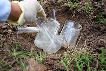 Canvas Print - The chemical equipment was buried in the soil