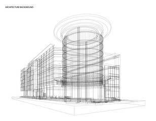 3d wireframe of building. sketch design.Vector