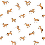 Fototapeta Dinusie - Cartoon happy horse - seamless trendy pattern with animal in various poses. Contour vector illustration for prints, clothing, packaging and postcards.