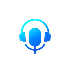 Canvas Print - Podcast icon with headset and mike