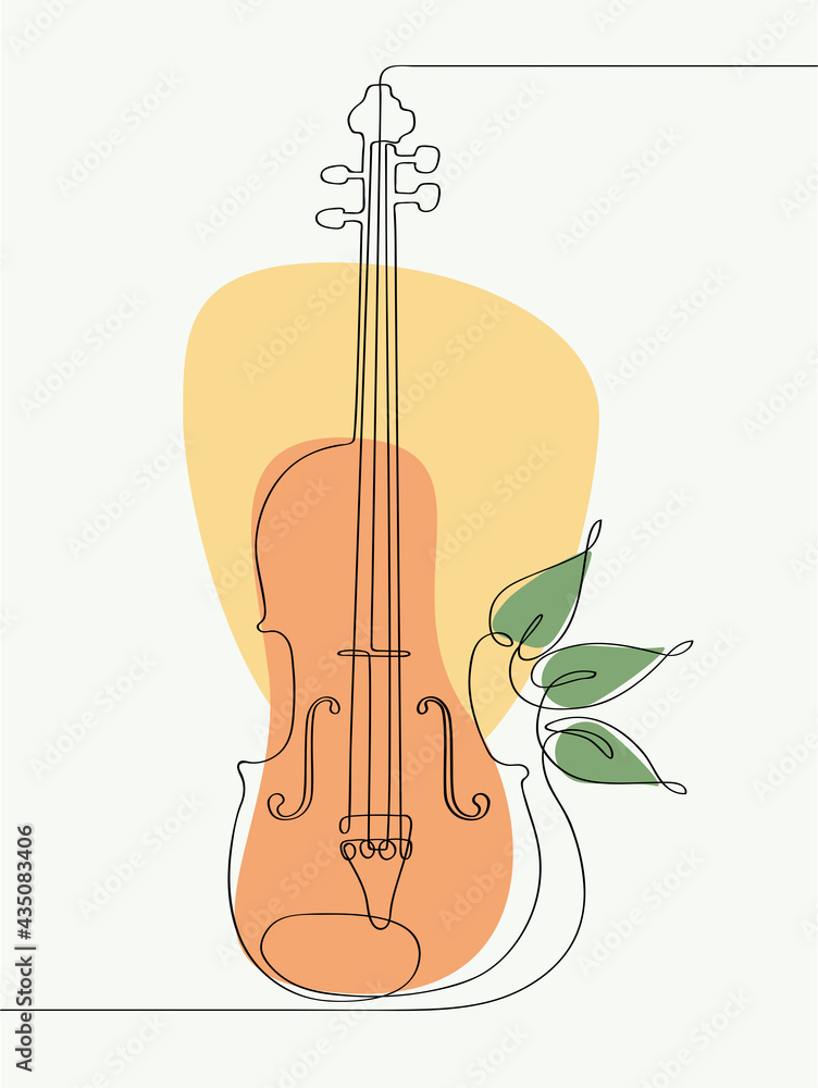 Stringed Instruments Minimalist Musical acoustic instrument violin with strings and bow. Minimalist ...