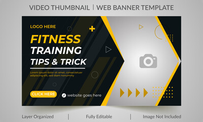 Wall Mural - Fitness gym training class thumbnail design for any videos. Fitness gym customizable video thumbnail and web banner template. Video cover photo template for social media