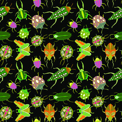 Wall Mural - Creative seamless pattern with colorful hand drawn beetles. Colorful print for any design.	