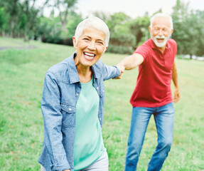 Wall Mural - senior couple happy elderly love together retirement lifestyle smiling man woman mature fun