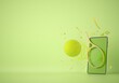 © Rachakrit - tennis ball object with a smartphone. sport application online. tennis training program. sport concept design. green background copy space. online shopping store. competition player. 3d illustrator.