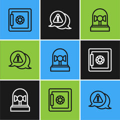 Sticker - Set line Safe, Flasher siren and Exclamation mark in triangle icon. Vector