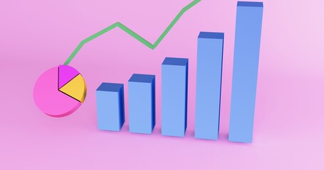 Chart Growing Business Financial Success Graph Green Pink Background 3d rendering