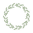 © Lyudmyla - A simple round wreath of branches with small leaves. Elegant border with place for text. Floral frame with green twigs. Plant design for logotype, tag, congratulations, decoration. Vector illustration