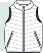 Vest jacket template. Zip-up vest flat sketch for kids. Quilted puffy vest vector. 