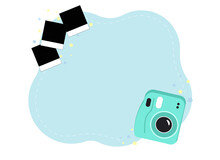 Memories Photo Concept. Instant Camera With Photos And Stars. Polaroid