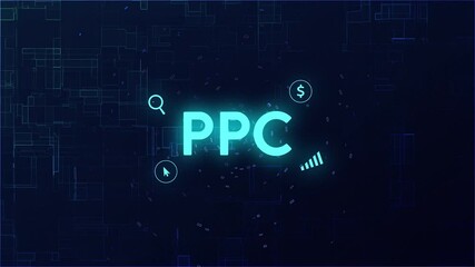 Canvas Print - glowing ppc text appearing on technology abstract background. internet marketing, pay per click, bus