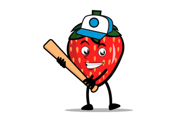 Strawberry Cartoon mascot or character holding a baseball bat as the mascot of the baseball team